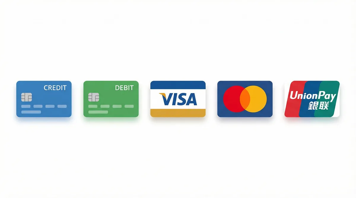 麻豆支持的支付方式图标-信用卡借记卡银联维萨万事达